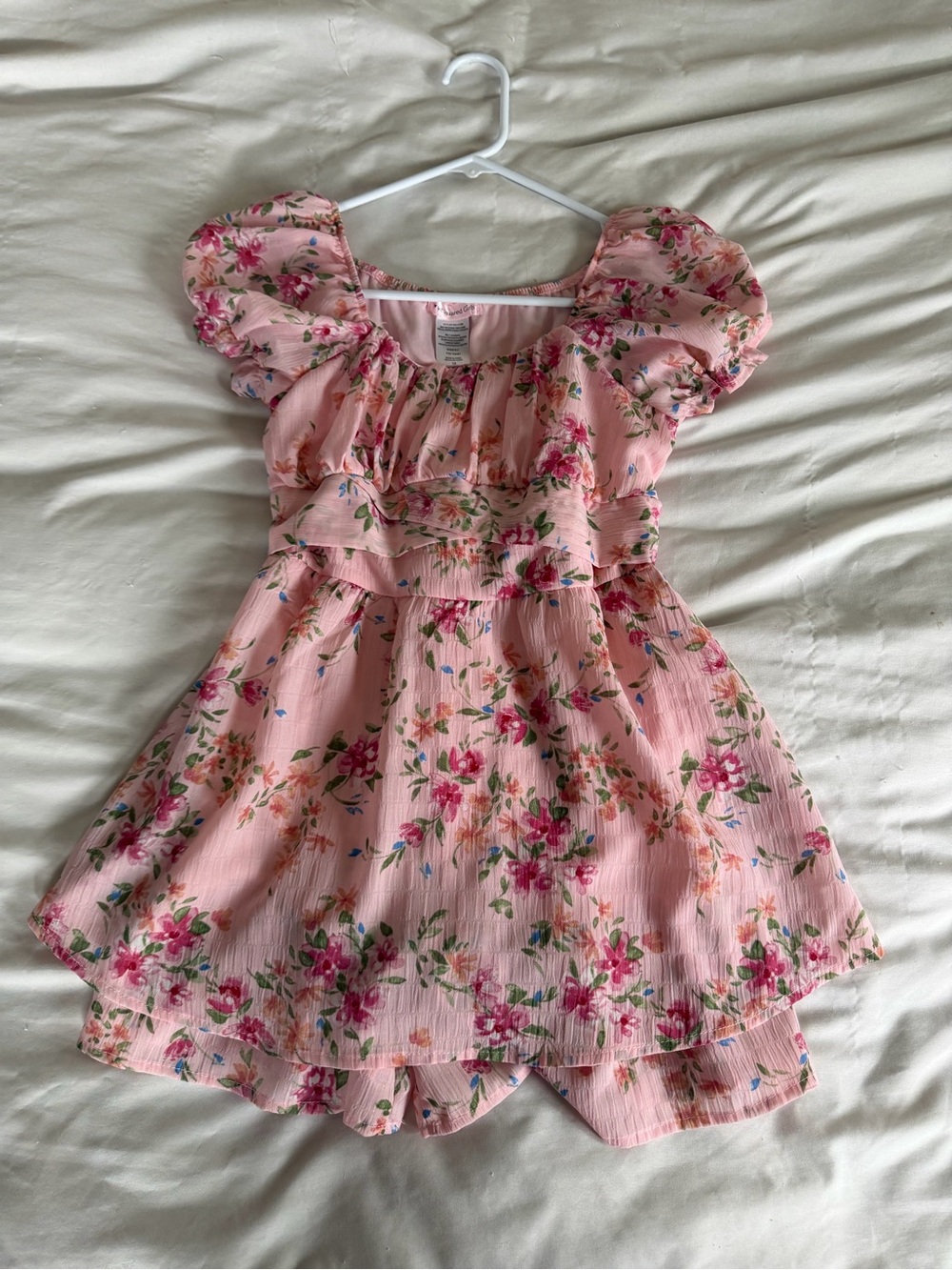 Girls Pink Floral Ruffle Dress